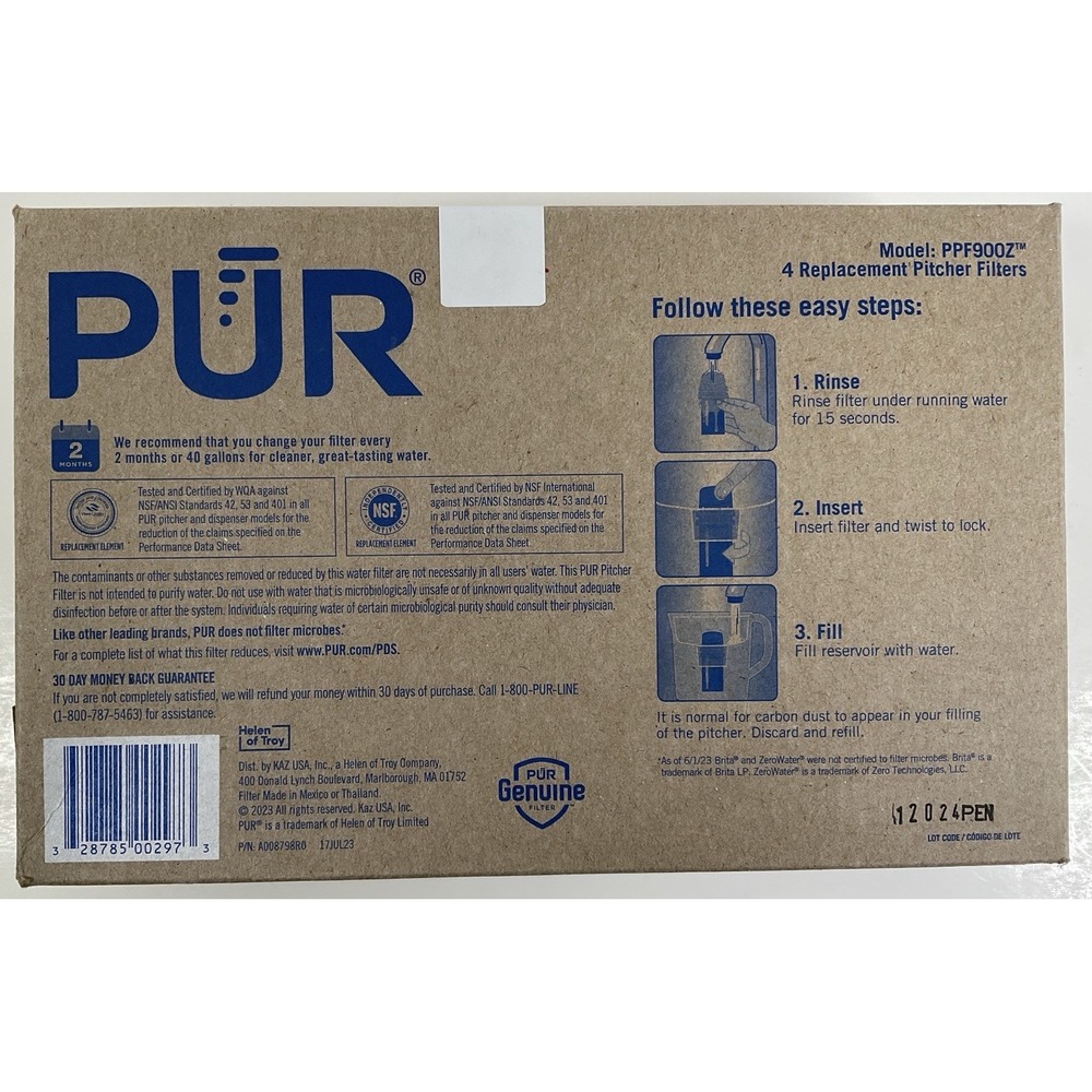 NIB Lot‎ 4 Genuine PUR PPF900Z Replacement Water Pitcher Refill Filters